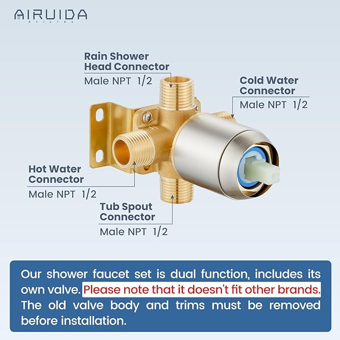 Airuida 10 Inch Brushed Nickel Shower Faucet Set,Rainfall Shower System | Ceiling Shower Head,Male Thread Rough-in Valve,Ceiling Mount,Single Handle