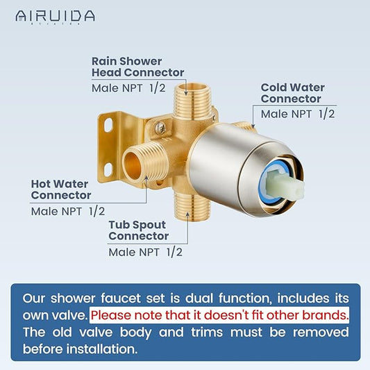 Airuida 10 Inch Brushed Nickel Shower Faucet Set,Rainfall Shower System | Ceiling Shower Head,Male Thread Rough-in Valve,Ceiling Mount,Single Handle