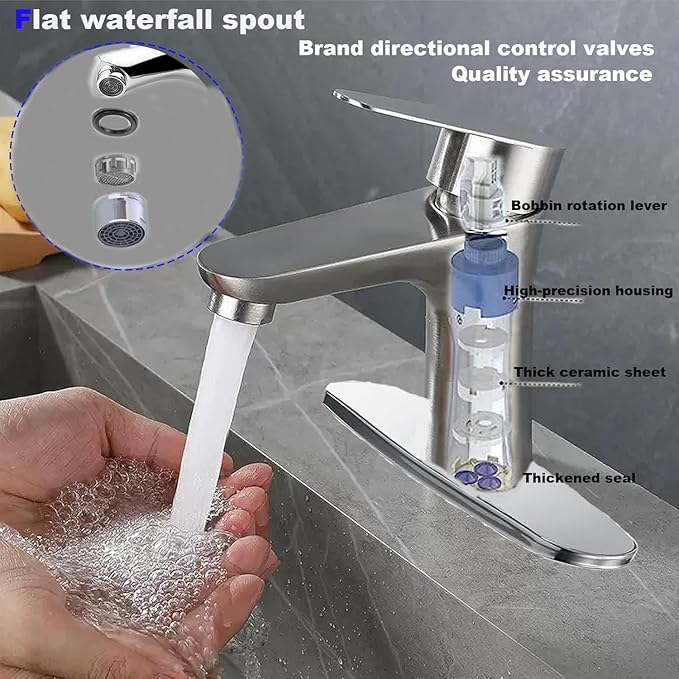 Bathroom/Basin Mixer for hot and Cold Water with Silent Anti-drip Single Lever Sink Faucet for Bathroom, washbasin, kitchenette Type, Hybrid Water-Saving washbasin Faucet (Chrome)