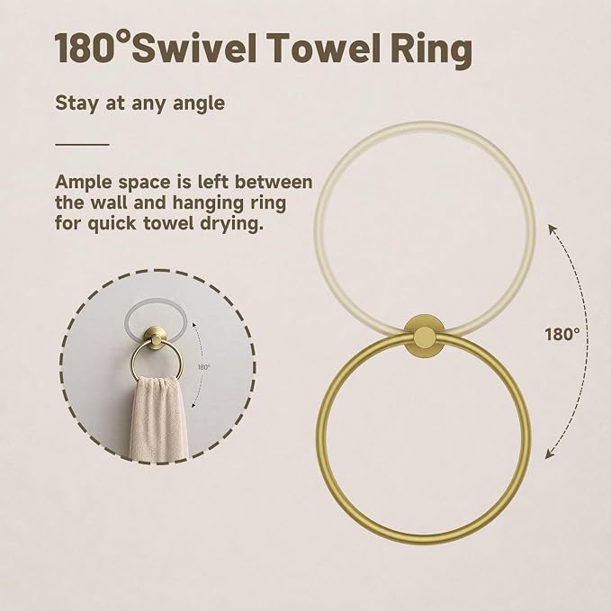 Toilet Paper Holder and Hand Towel Ring Bathroom Set | Brushed Gold,Stainless Steel,Wall Mount,Bathroom Accessories,Hand Towel Ring and Toilet Paper Holder Set,Easy to install