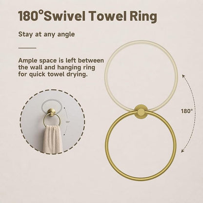 Toilet Paper Holder and Hand Towel Ring Bathroom Set | Brushed Gold,Stainless Steel,Wall Mount,Bathroom Accessories,Hand Towel Ring and Toilet Paper Holder Set,Easy to install