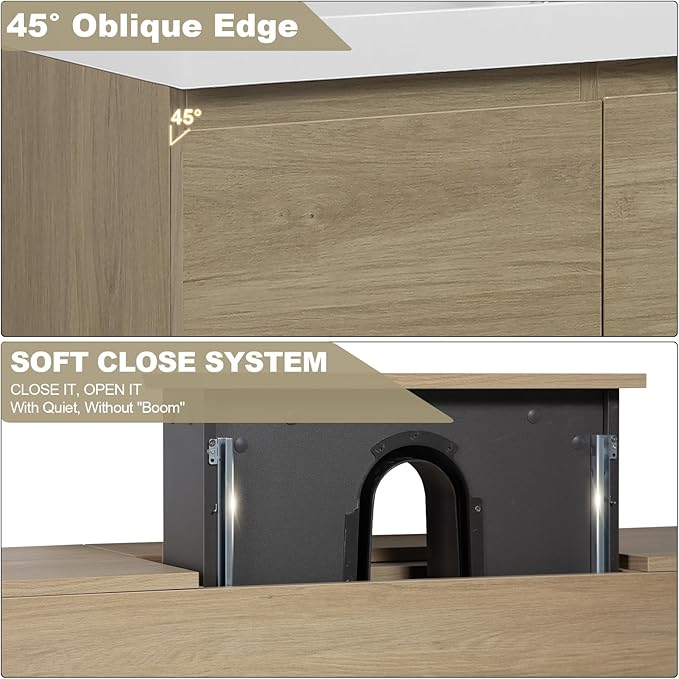 Wall Mounted 60 Inch Bathroom Vanity with Sink, Floating Vanity Bathroom, Single Sink Bathroom Vanity, 2 Drawers, 2 Soft Closing Doors, Resin Integrated Sink (Natural Oak)