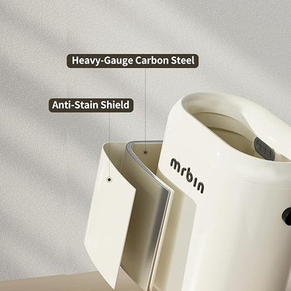 MRBIN Office Trash Can with Lid, Small Bathroom Automatic Adsorption Open Top 3.5 Gal / 13L Touchless Motion Sensor Waste Basket, Slim Decor Garbage Bin for Bedroom, Office, Cream White