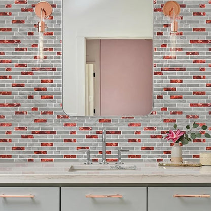 STICKGOO Thicker Peel and Stick Backsplash Tile for Kitchen and Bathroom | 10 Sheets of 12”×12” - 3D Vinyl Self Adhesive Wall Tiles Stick on Backsplash for Kitchen & Bathroom(Red)
