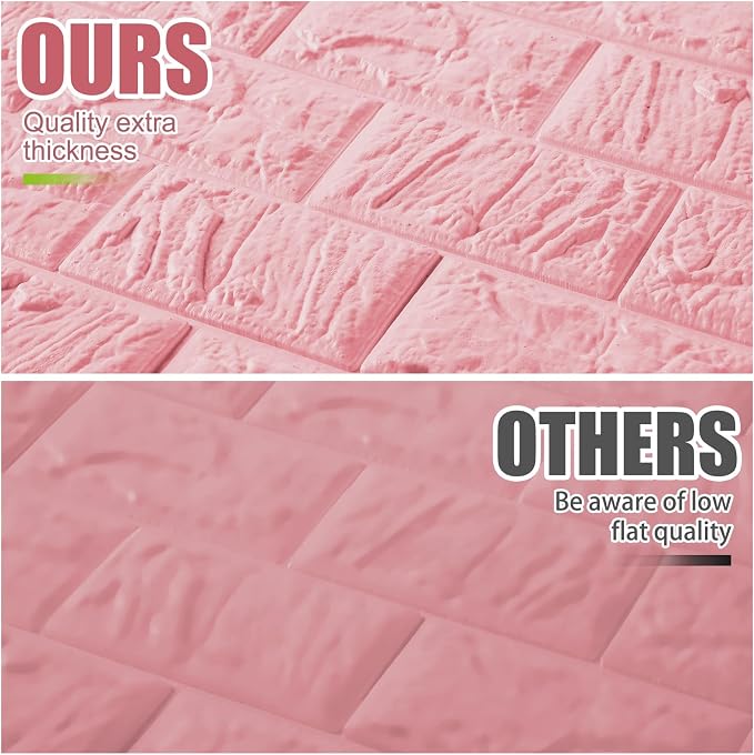 30 Pcs 3D Wall Panels Peel and Stick Wallpaper Foam, Elegant Pink | Faux Brick Stone Tiles, Covering 28.8-48.4 Sq ft, Self Adhesive Waterproof Panels for Bedroom Living Room Kitchen Walls