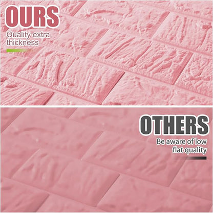 30 Pcs 3D Wall Panels Peel and Stick Wallpaper Foam, Elegant Pink | Faux Brick Stone Tiles, Covering 28.8-48.4 Sq ft, Self Adhesive Waterproof Panels for Bedroom Living Room Kitchen Walls