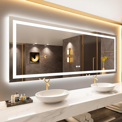 LOAAO 84"X32" LED Bathroom Mirror with Lights, UL Listed | Anti-Fog, Dimmable, 3 Color Temperature, Backlit + Front Lit, Memory Function, Tempered Glass