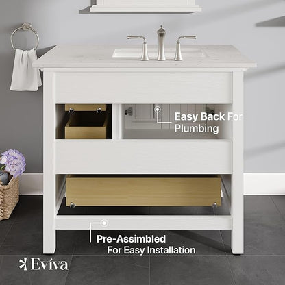 Eviva Britney 36 in. White Single Sink Bath Vanity with Carrara Quartz Top and Undermount Porcelain Sink