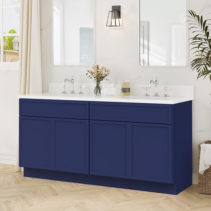 78 Inch Bathroom Vanity Base Only, Double Vanity Cabinet with Soft Closing Door, 2ea 39 inch Cabinet, Without Top,Blue