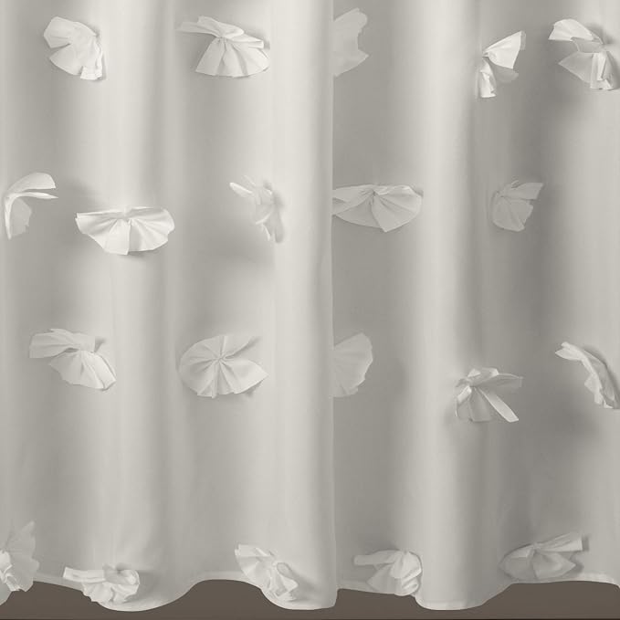 Lush Decor Riley Shower Curtain, 72" W x 72" L, White - Bathroom Curtain - Coquette Decor - Bow Shower Curtains - Cottage Core - Fabric Curtains (Pack of 6)