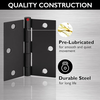 Design House 6-Pack Matte Black Door Hinges – 3.5-inch x 3.5-inch – Square Corner Radius Steel Door Hinge – Fits Standard Doors – Design House 185934