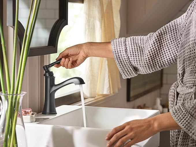 Moen Dartmoor Matte Black Single Handle Bathroom Sink Faucet with Optional Deckplate, 6803BL