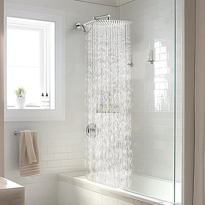 G-Promise 14 Inch All Metal Rain Shower Head with Extension Arm | Built to Last, Rust Resistant, Easy to Install, Adjustable, Full Body Coverage Large Rainfall Shower Head, Daily SPA