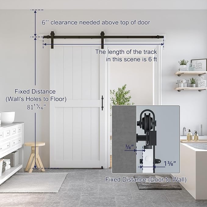 SMARTSTANDARD 34" x 80" White Sliding Barn Door with 6FT Black Hardware | Pre-Drilled Ready to Assemble, Waterproof PVC Coating, H-Frame