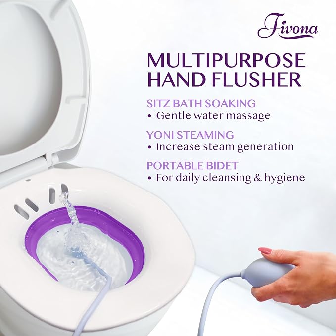 Sitz Bath for Hemorrhoids Relief, Foldable Basin for Toilet Seat, Ideal for Essential Postpartum Care, Perineal Soaking & Hygiene, Includes Hand Flusher with Sprayer, V Steaming Tub by Fivona
