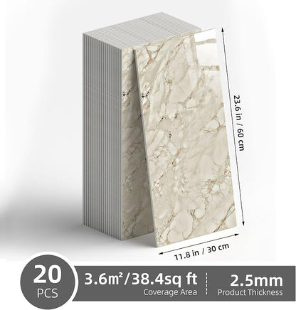 20 Pack 11.8"x23.6" Peel and Stick Backsplash Wall Panels, Self Adhesive Waterproof Back Splash Marble Tiles for Kitchen Bathroom, TV Walls, Living Room, Champagne Gold (Not Real Tiles)
