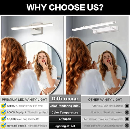 18 Inch Vanity Lights for Bathroom Brushed Nickel Over Cabinet Arm Extra Wide LED Bar 5CCT 2900K 6000K ETL IP44