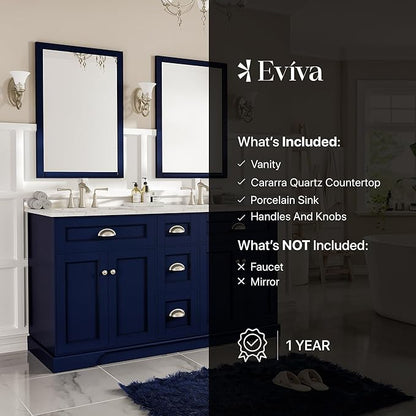Eviva Epic Blue 60 inch Bathroom Vanity with Sink - Porcelain Round-Bathroom Vanity Double Sink-Solid Wood 60" Vanity Bathroom Sink- Double Vanity Sink Cabinet