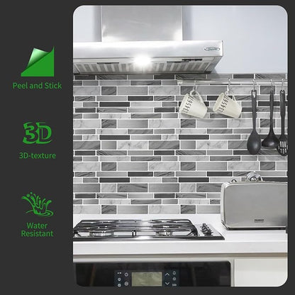LONGKING Peel and Stick Backsplash Tile for Kitchen, Stick on Tile on Wall, Bathroom (Grey Marbling) | Peel and stick backsplash, self-adhesive wall tile, Grey Marbling, waterproof, kitchen bathroom wall