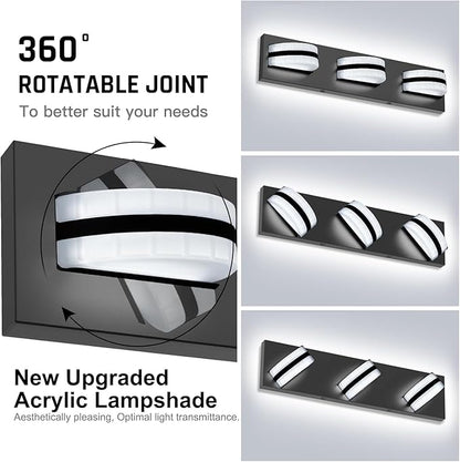 LED Dimmable Bathroom Vanity Light Fixtures, 1550LM 3 Light, Black Modern Matte Bathroom Lighting, Over Mirror Vanity Lights for Bathroom, Living Room, Bedroom ETL Certified