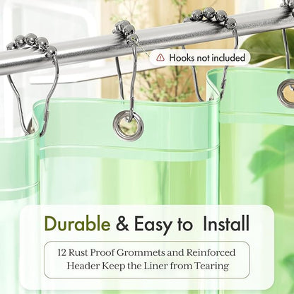 Bathway Shower Curtain Liner, Clear Shower Curtain Liner Green 72x72 PEVA Waterproof Shower Curtain Liner Plastic with 3 Magnets and 12 Rustproof Metal Grommets, Lightweight Shower Liner for Bathroom