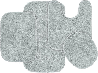 Garland Rug Traditional Nylon Washable Platinum Gray 4 Piece Set - Lid, Contour, 2 Bath Rugs - Soft, Absorbent, and Stylish for Your Bathroom
