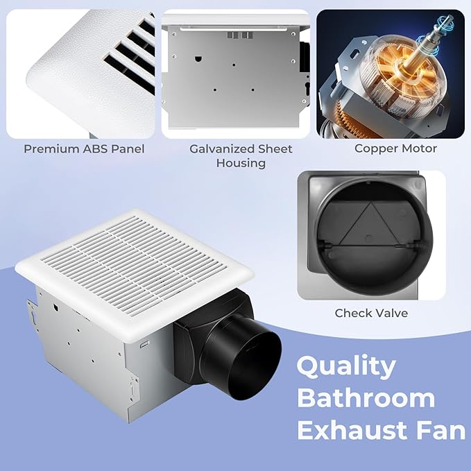 COSTWAY Bathroom Exhaust Fan, Ceiling Mount Ventilation Fan with Galvanized Sheet Housing, 4 Inch Duct Connector, 80 CFM 1.5 Sones Quiet Bath Vent Fan for Home, White