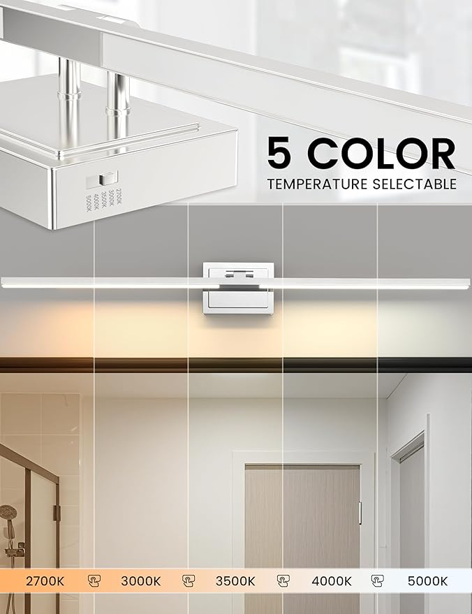 NIORSUN 46.5 Inch Modern Bathroom Light Fixture, 40W 5CCT Dimmable LED Chrome Bathroom Vanity Lights Over Mirror, Vanity Lights for Bathrooms Restroom Mirror