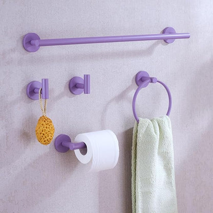 Bathroom Hardware Set,Purple 5 Pieces Bathroom Towel Bar Set,24 inch Towel Bar,Towel Ring for Bathroom,Robe Towel Hooks,Toilet Paper Holder Wall Mounted(Drilling),SE96006S-5PP
