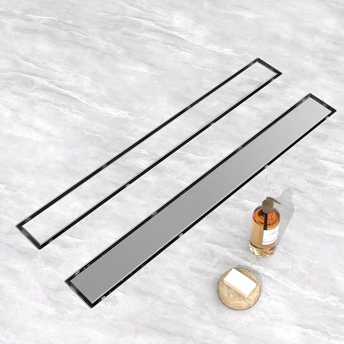 YEFU Shower Drain 48 Inch with Tile Insert,Linear Shower Drain for Bathroom | Anti-Corrosion, Hair Catcher, 304 Stainless Steel, Adjustable Feet, V-Shaped, Linear shower Drain Fits Toilet Kitchen Balcony