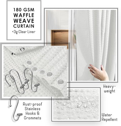 Clara Clark Bathroom Accessories Set - 27PC Bathroom Set with Adhesive Corner Shower Caddy Hanging, Bathroom Sets with Shower Curtain and Rugs, White Shower Curtain Set with Bathroom Trash Can | 27 Piece Bathroom Sets with Shower Curtain and Rugs with ...
