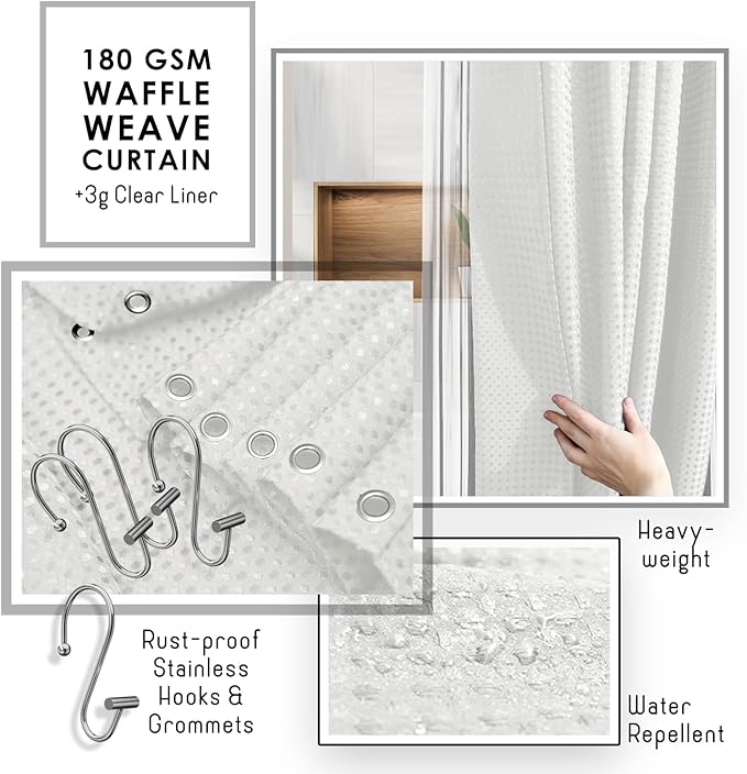 Clara Clark Bathroom Accessories Set - Bathroom Set with Adhesive Corner Shower Caddy Hanging, 25PC Bathroom Accessory Set, White Shower Curtain Set, Toilet Brush, Trash Can & Soap Dispenser | 25 Piece Bathroom Accessories Set with Toothbrush Holder, S...