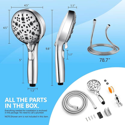 Shower Head with Handheld, 9-Setting High Pressure Shower head with handhelds, Built-in Handheld Power Spray, 79in Extra Long Stainless Steel Hose & Shower Head Holder–Lower Mounting