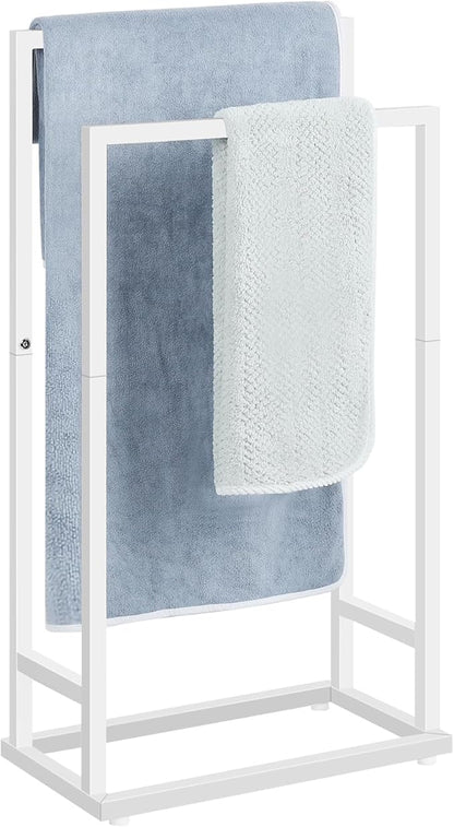 Towel Rack, 2 Tier Stainless Steel Towel Racks Stand for Bathroom, Hand Towel Drying Rack Holder, Towel Bar Stand Blanket Rack, White