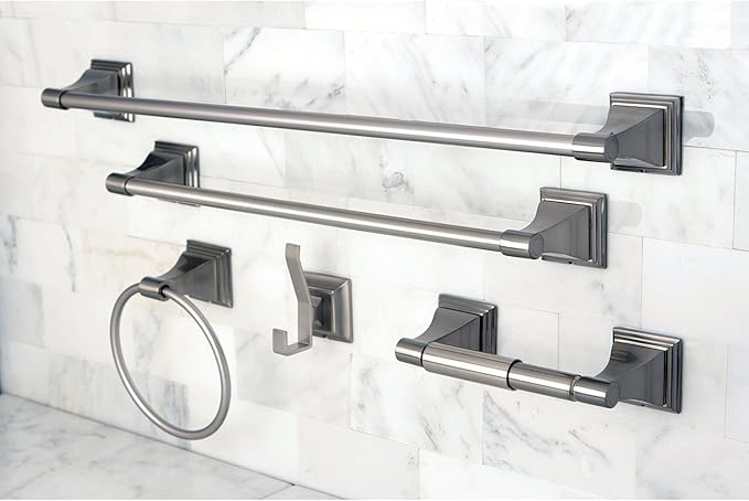 Kingston Brass BAHK61212478SN Monarch 5-Piece 18-Inch and 24-Inch Towel Bars Bathroom Accessory Set in Brushed Nickel