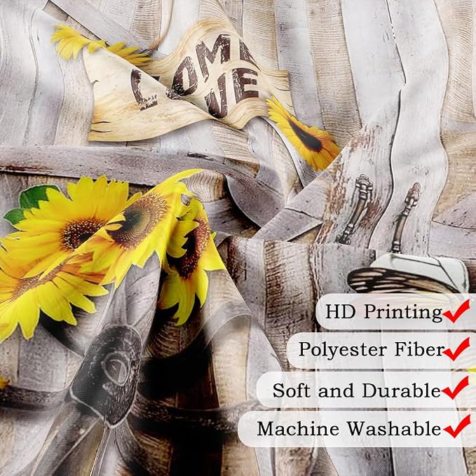 Rustic Spring Summer Sunflowers Butterfly Shower Curtain for Bathroom, Wooden Board Western Barn Door Farmhouse Bath Curtain, Fabric Vintage Daisy Floral Botanical Decor Curtain with Hooks 72X84IN