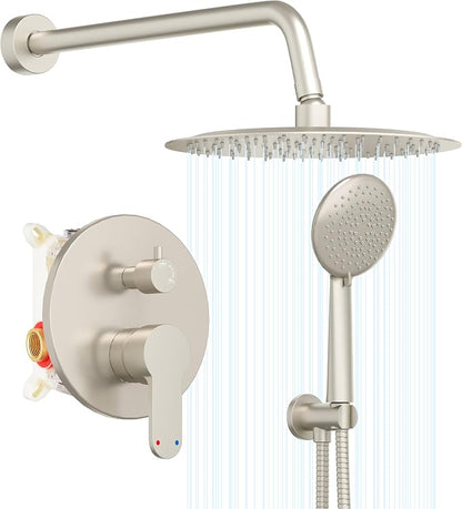 Gabrylly Shower System, Shower Faucet Set with Pressure Balance Shower Valve, 10" Rain Shower Heads with Handheld Spray, Wall Mounted Shower Fixtures, High Pressure Shower Head Set, Brushed Nickel