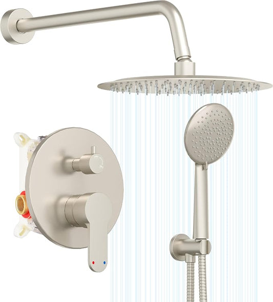 Gabrylly Shower System, Shower Faucet Set with Pressure Balance Shower Valve, 10" Rain Shower Heads with Handheld Spray, Wall Mounted Shower Fixtures, High Pressure Shower Head Set, Brushed Nickel