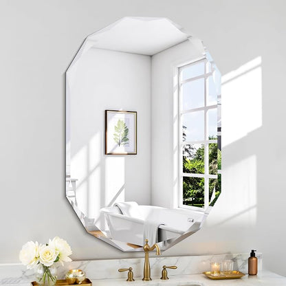 GLASHOM Frameless Oval Bathroom Mirror, 24x36 inch Beveled Wall Mirror | Modern Vanity Decor Mirror for Bathroom, Living Room, Entryway, Bathroom Mirrors for Over Sink Horizontal or Vertical