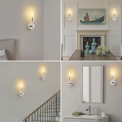 WILON Bathroom Wall Sconces Vanity Light Fixtures, Chrome, 2 pcs | Clear Glass Shade, 60W MAX, Modern Farmhouse Style for Vanity Mirror Bedroom Bedside Hallway Corridor Stairs bathroom