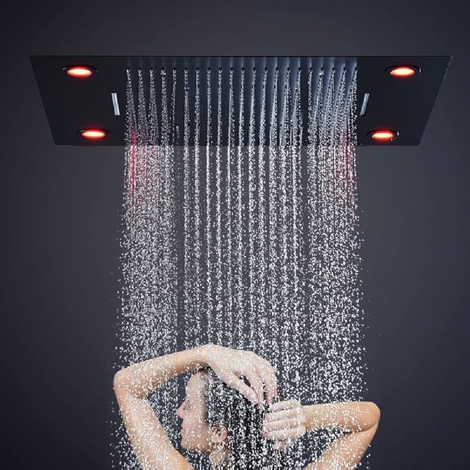 Cascada Classic Design 23”x31” large recessed LED rain shower head w/3 modes (Rain+ Water Curtain + Waterfall) Built-in Bluetooth Speaker (Music, Oil Rubbed Bronze)