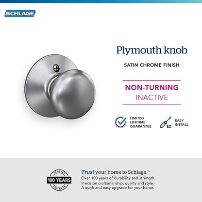 Schlage F170 PLY 626 Plymouth Door Knob, One Sided Non-Turning Dummy Door Handle, Satin Chrome