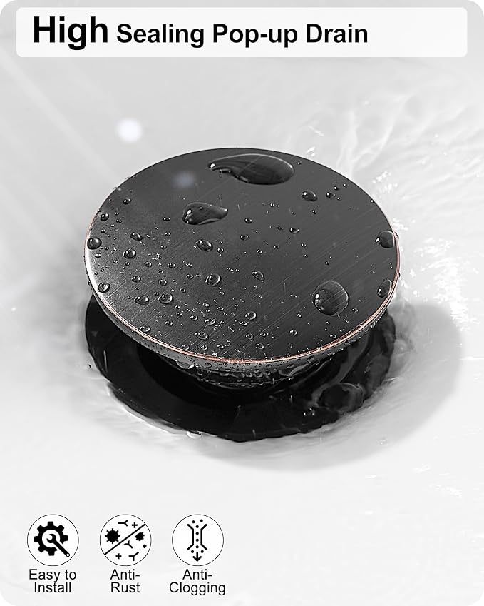 Brass Tall Bathroom Faucet 1 Hole, Oil Rubbed Bronze Bathroom Vessel Sink Faucet Single Handle with Pop-Up Drain & Pre-Installed Hoses, 5 Mins Install