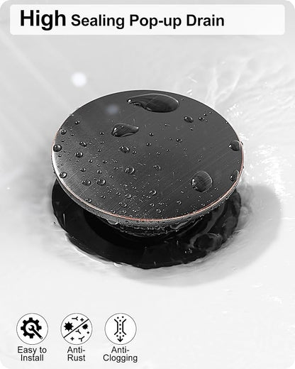 Brass Tall Bathroom Faucet 1 Hole, Oil Rubbed Bronze Bathroom Vessel Sink Faucet Single Handle with Pop-Up Drain & Pre-Installed Hoses, 5 Mins Install