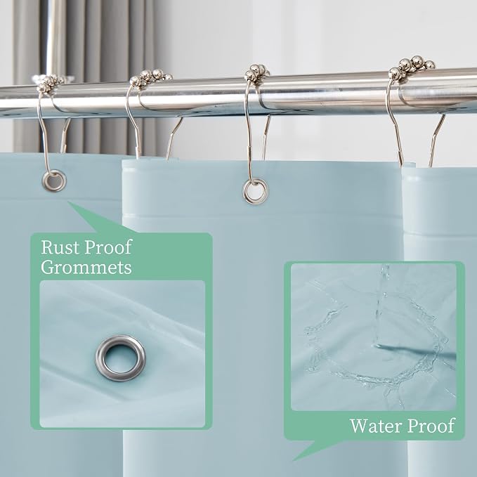 Mrs Awesome Light Blue Shower Curtain Liner with 3 Magnets, 72x72 | 12 Rustproof Grommets,Premium Flexible Sturdy Plastic Shower Curtain for Bathroom Lightweight & Waterproof,72W x 72H