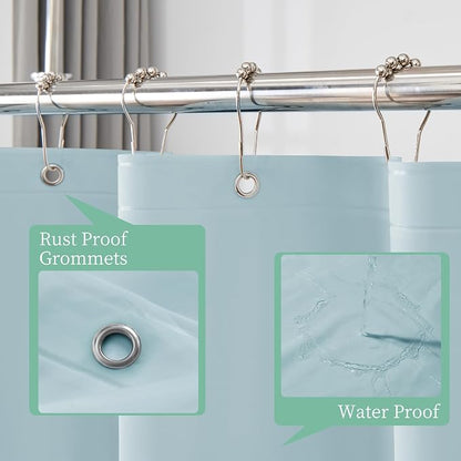 Mrs Awesome Light Blue Shower Curtain Liner with 3 Magnets, 72x72 | 12 Rustproof Grommets,Premium Flexible Sturdy Plastic Shower Curtain for Bathroom Lightweight & Waterproof,72W x 72H