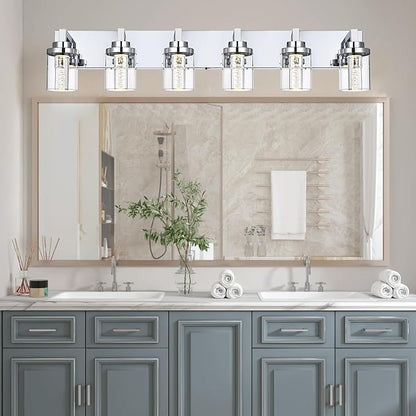 MELUCEE 6-Light LED Bathroom Light Fixtures Chrome, Built-in LED Chips | Modern Bubble Crystal Vanity Lights with Clear Glass Shade, Dimmable 5CCT Wall Sconce Lamp for Bathroom Restroom