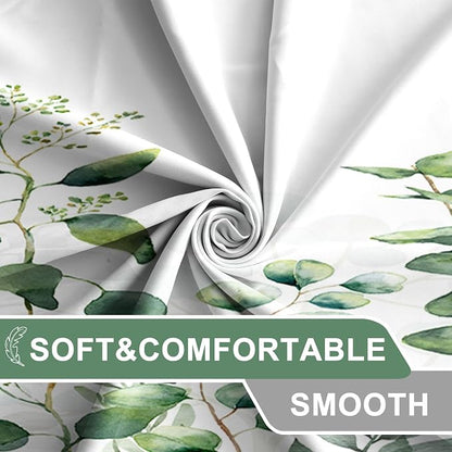 AWERT Small Half Size Stall Shower Curtain with 6 Hooks Shower Stall Curtain 36 x 72 Plant Sage Green Leaves 36 inch Bathroom/RV and Camper (Green Leaves)