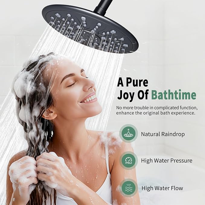 Suncleanse Black Shower Faucet Sets - 8.5" Rain Shower Head Combo with 7-Setting handheld Spray Complete Shower System - Rainfall Shower Fixtures with Rough-in Valve and Trim Kit for Luxury Bathroom
