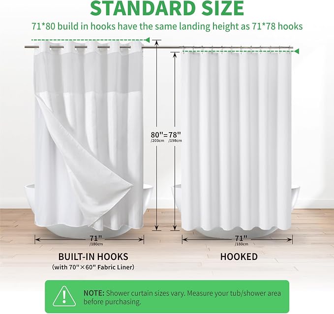 eachope No Hook Boho Arch Shower Curtain with Snap-in Liner Set,71x80,White | 230GSM Thick Fabric,Easy to Install,Sheer Window,Magnetic Weighted Hem,Waterproof & Machine Washable,for Bathroom,Hotel